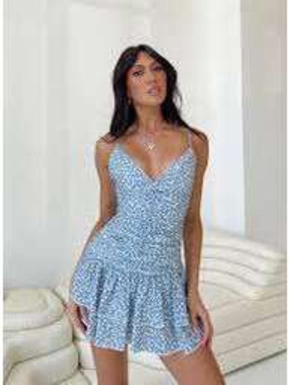 Princess Polly EUC Women's Blue Floral Rothea Ruched Bodice Mini Dress Size 2